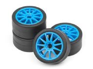 HPI MICRO RS4 SLICK TIRE/SPEEDLINE WHEEL SET (MICRO/CYAN/4PCS) 115390